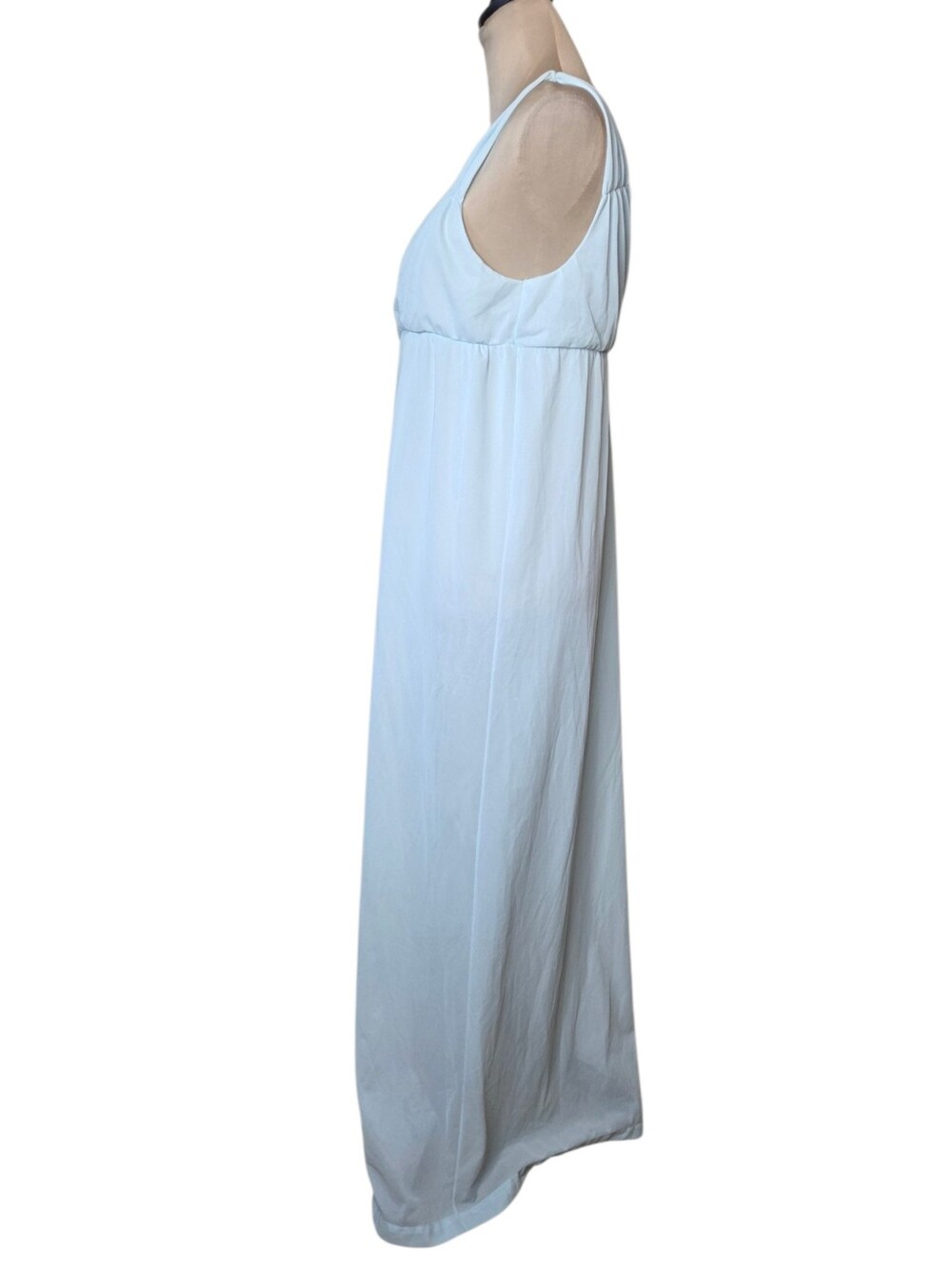 Vintage 70s Powder Baby Blue Nylon Hostess Gown Empire Waist Maxi Slip Dress Med - Picture 6 of 8